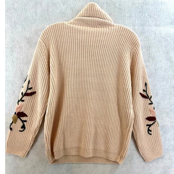 Mello Size Medium Sweater Turtle Neck Floral Embroidered Sleeves Knit Pink - Picture 2 of 9